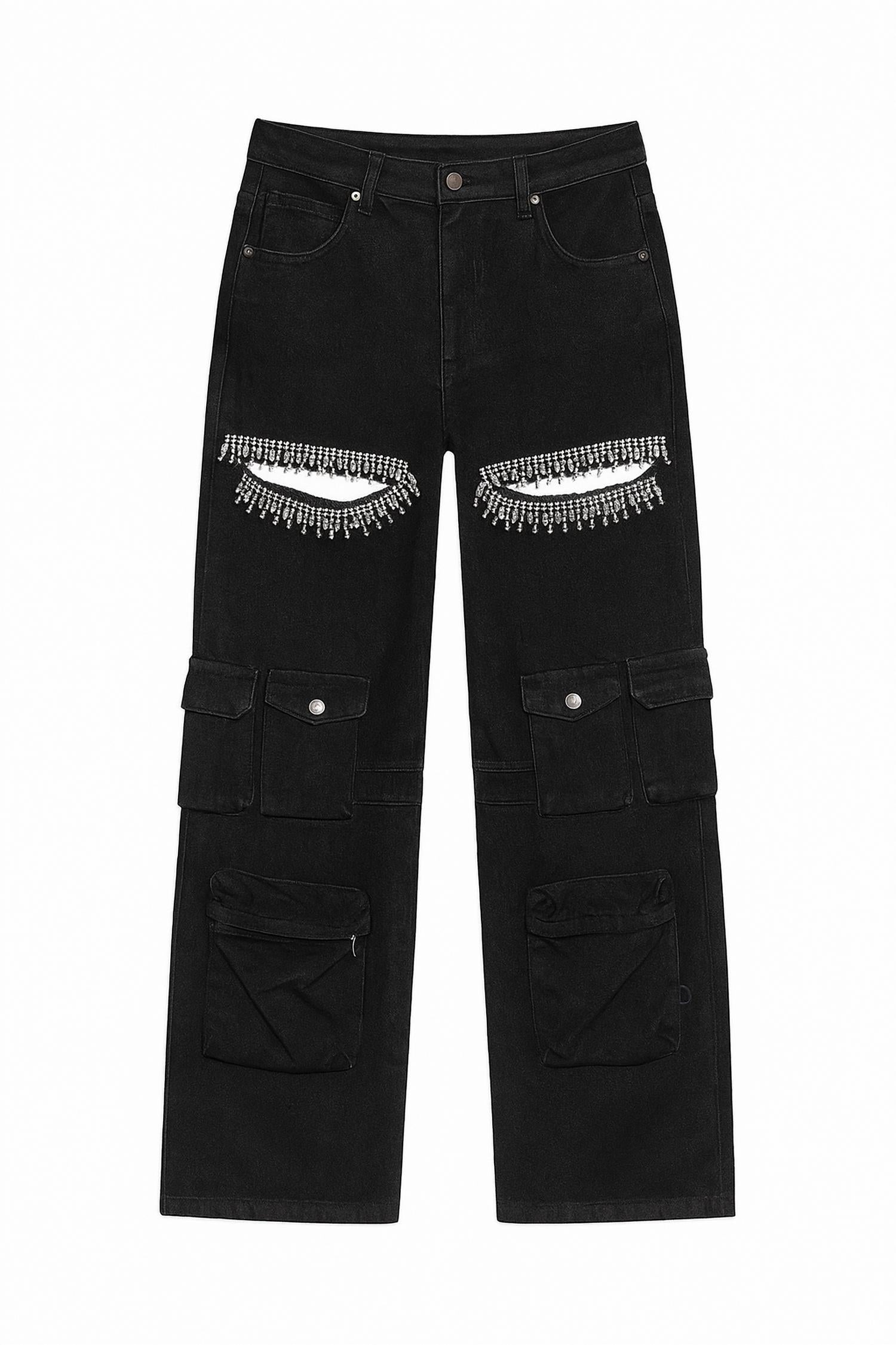 Dustella - Cut Out Rhinestone Cargo Pants