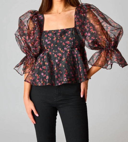 PAMMIE PUFF SLEEVE PEPLUM TOP