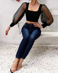 Ninexis - Swiss Dot Puff Sleeve Top