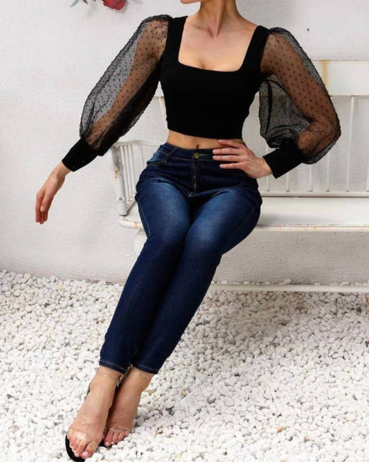 Ninexis - Swiss Dot Puff Sleeve Top