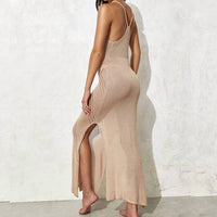 Sweetkama - Solid Color Flounce Halter Cover Up Dress