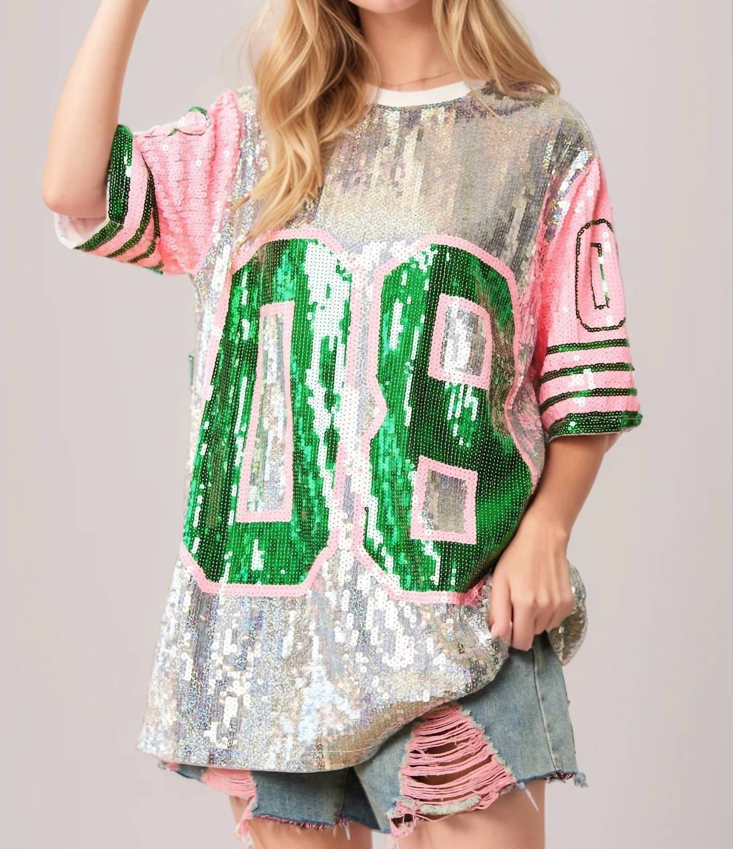 Davi & Dani - Game Day Sequin Jersey Top