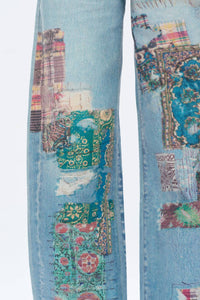 Bayeas High Rise Patchwork Barrel Leg Jeans in light blue - women's jeans - view 5