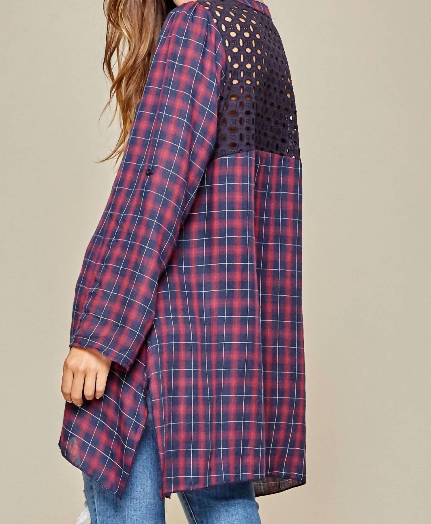 Andree By Unit - Plaid Embroidered Top