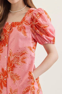 Entro - Botanical Print Puff Sleeve Mini Dress