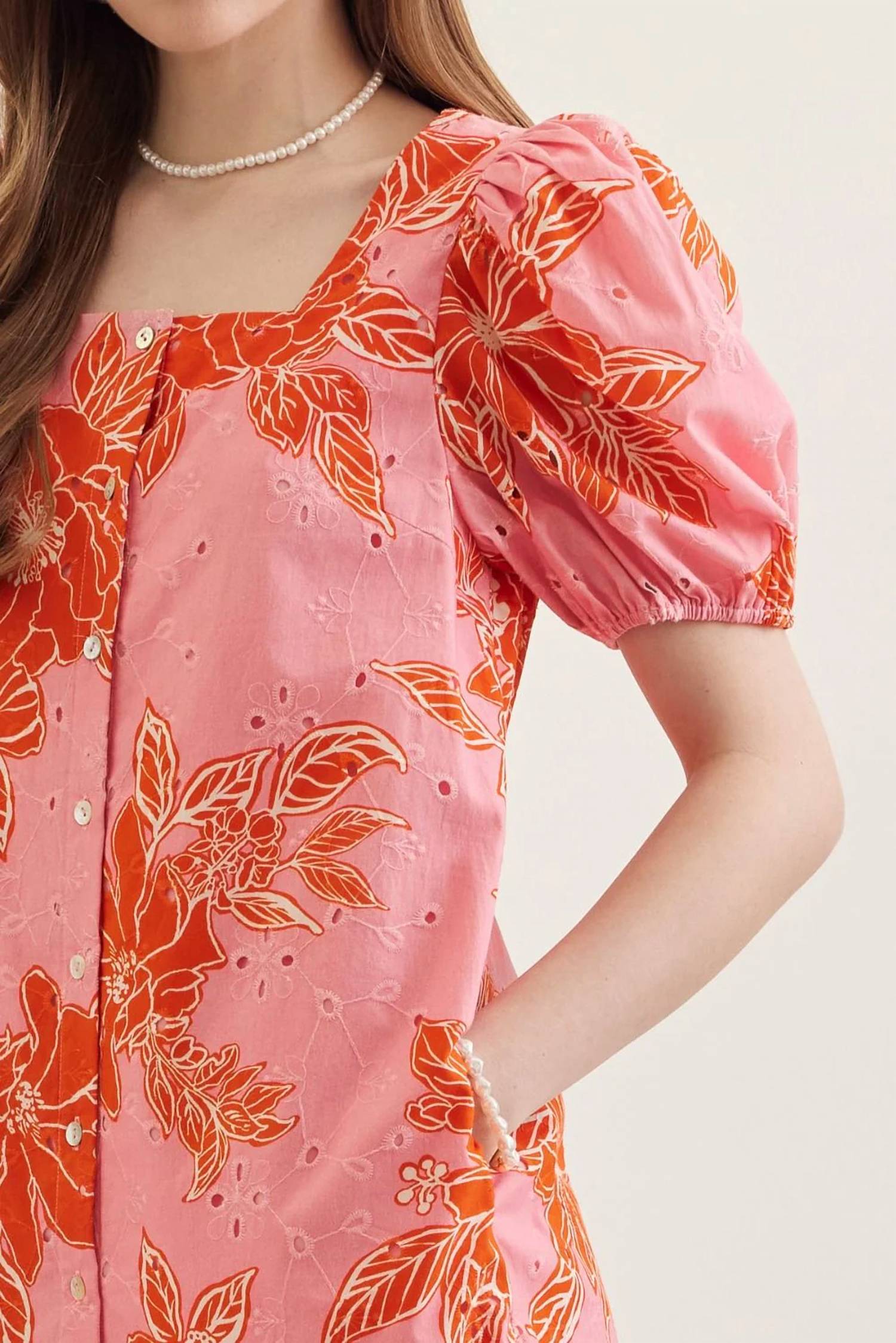 Entro - Botanical Print Puff Sleeve Mini Dress