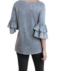 Umgee - Mineral Washed Layered Ruffled Bell Sleeve Top