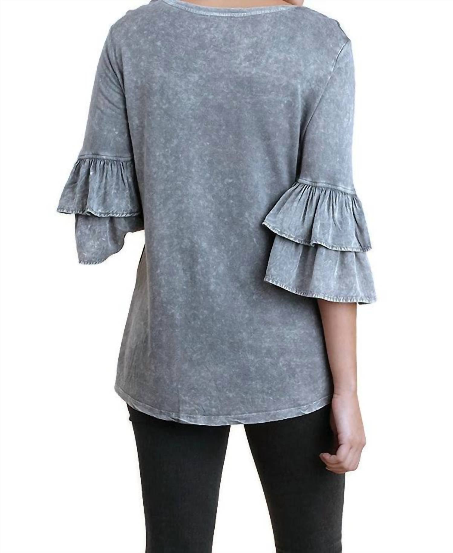 Umgee - Mineral Washed Layered Ruffled Bell Sleeve Top