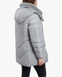 London Fog - Plus Size Zip-front Hooded Puffer Jacket With Button-off Fur Collar
