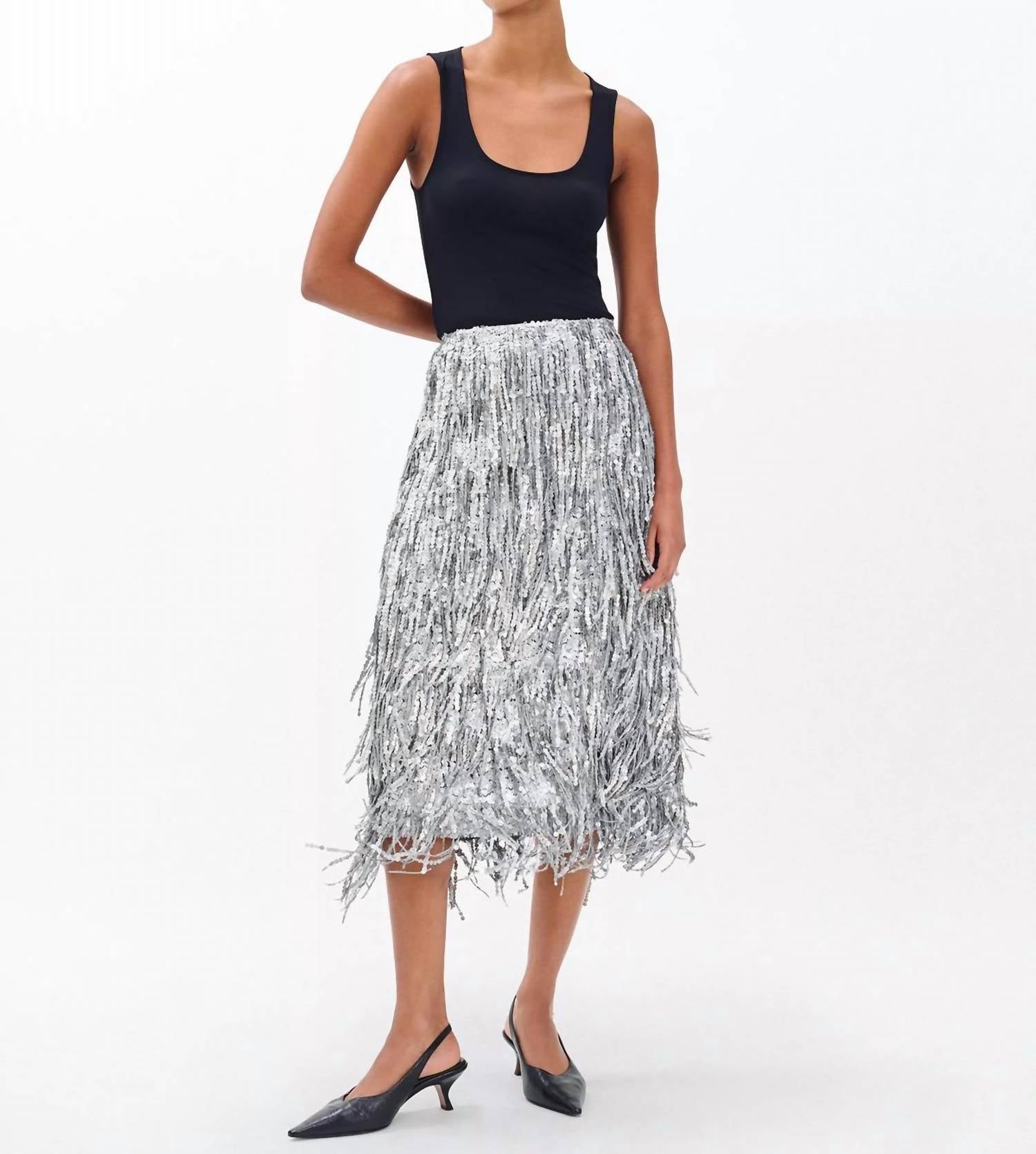 Rag & Bone Billie Sequin Midi Skirt in gunmetal - women's skirt