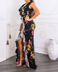 Surelymine - Two-way Floral Ruffle Maxi Dress