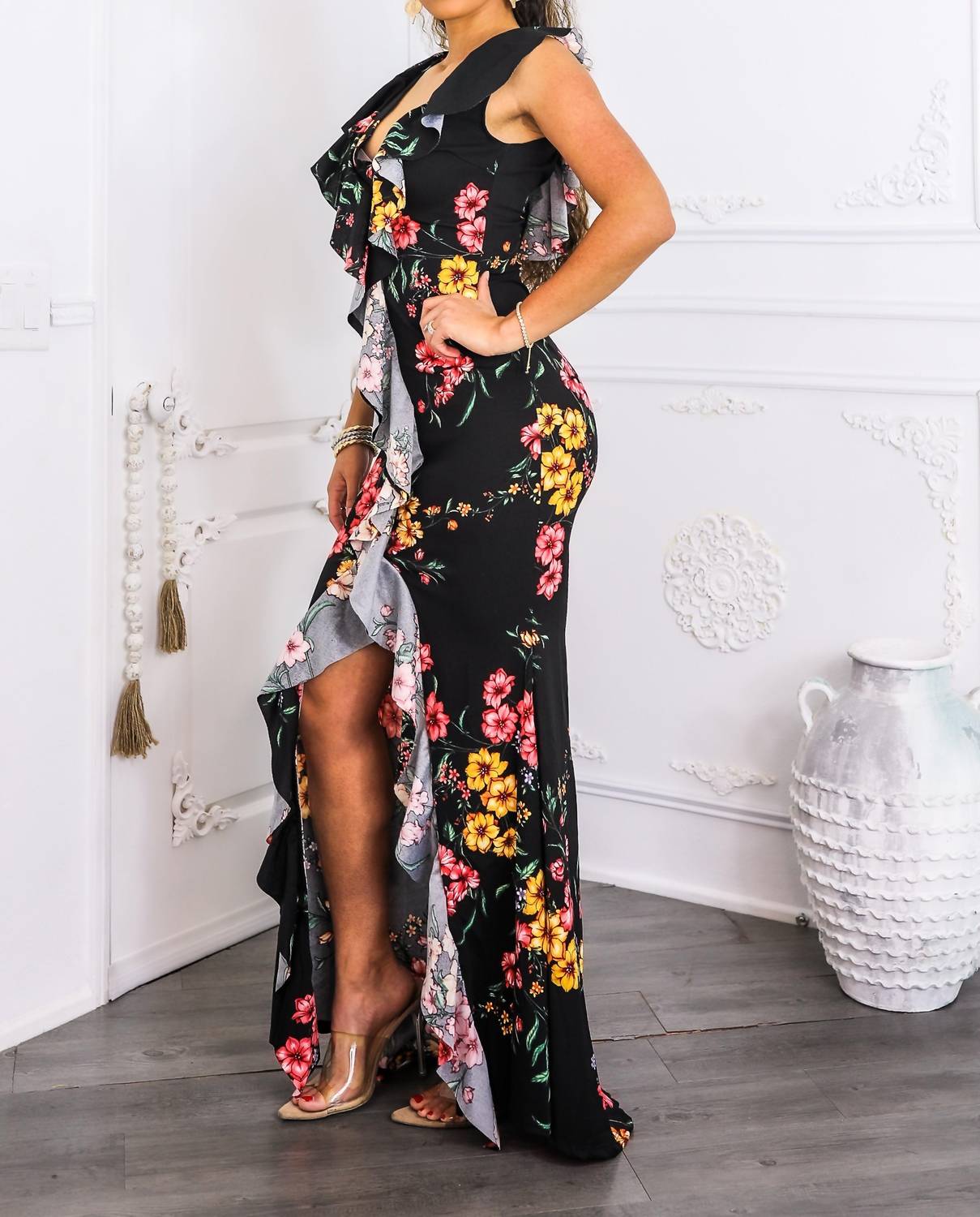 Surelymine - Two-way Floral Ruffle Maxi Dress