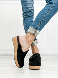 Corkys Footwear Women's All Get Out Wedge & Clog Style Shoes in black faux suede - women's shoe - view 4