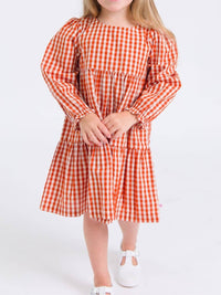 Rufflebutts - Girls' Gingham Woven Long Sleeve Tiered Twirl Dress