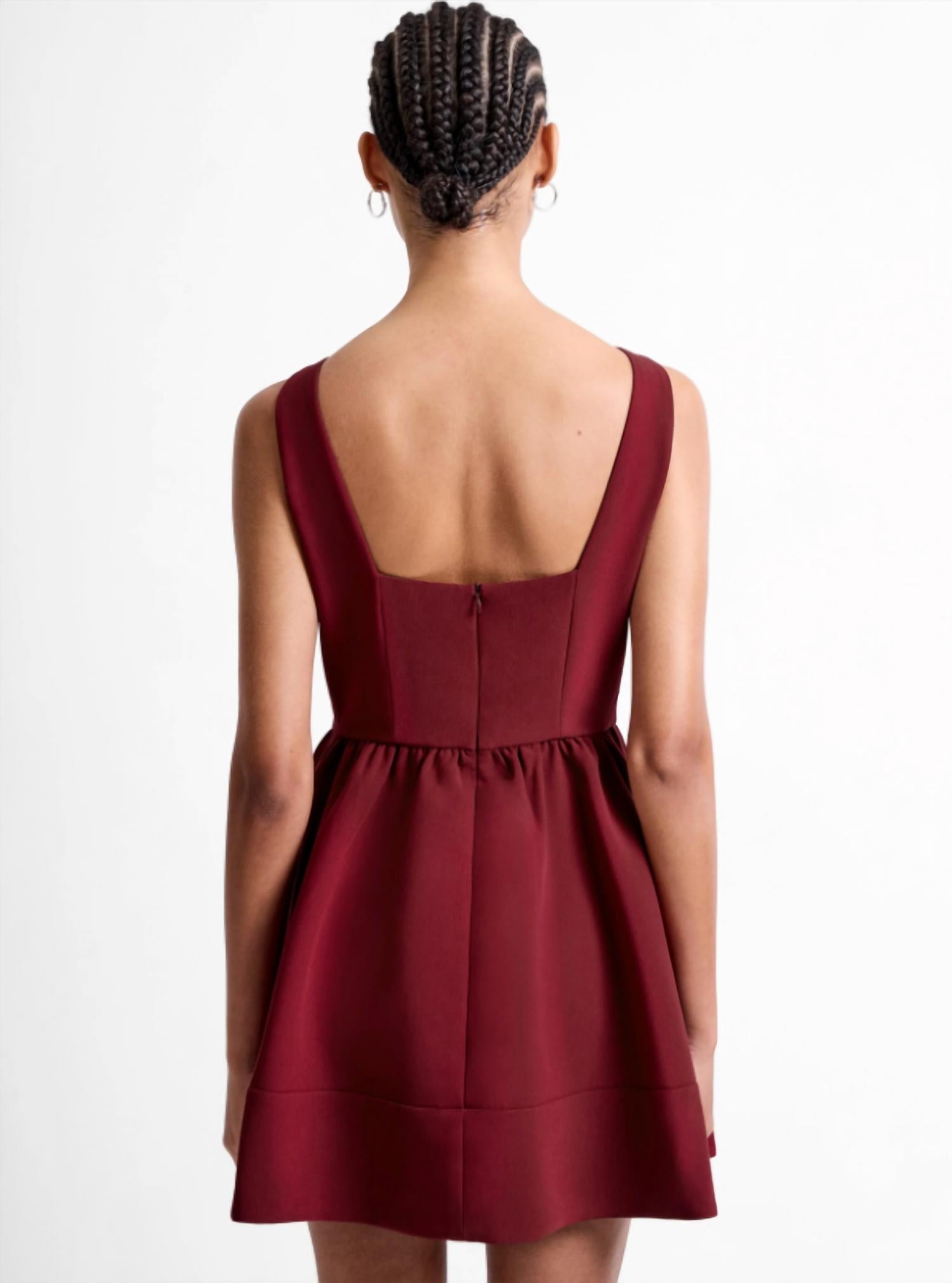 FRENCH CONNECTION Azra Twill Low Back Mini Dress in cabernet - women's dress - detail view