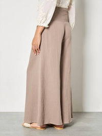 Apricot - Cotton Weave Wide Leg Trouser