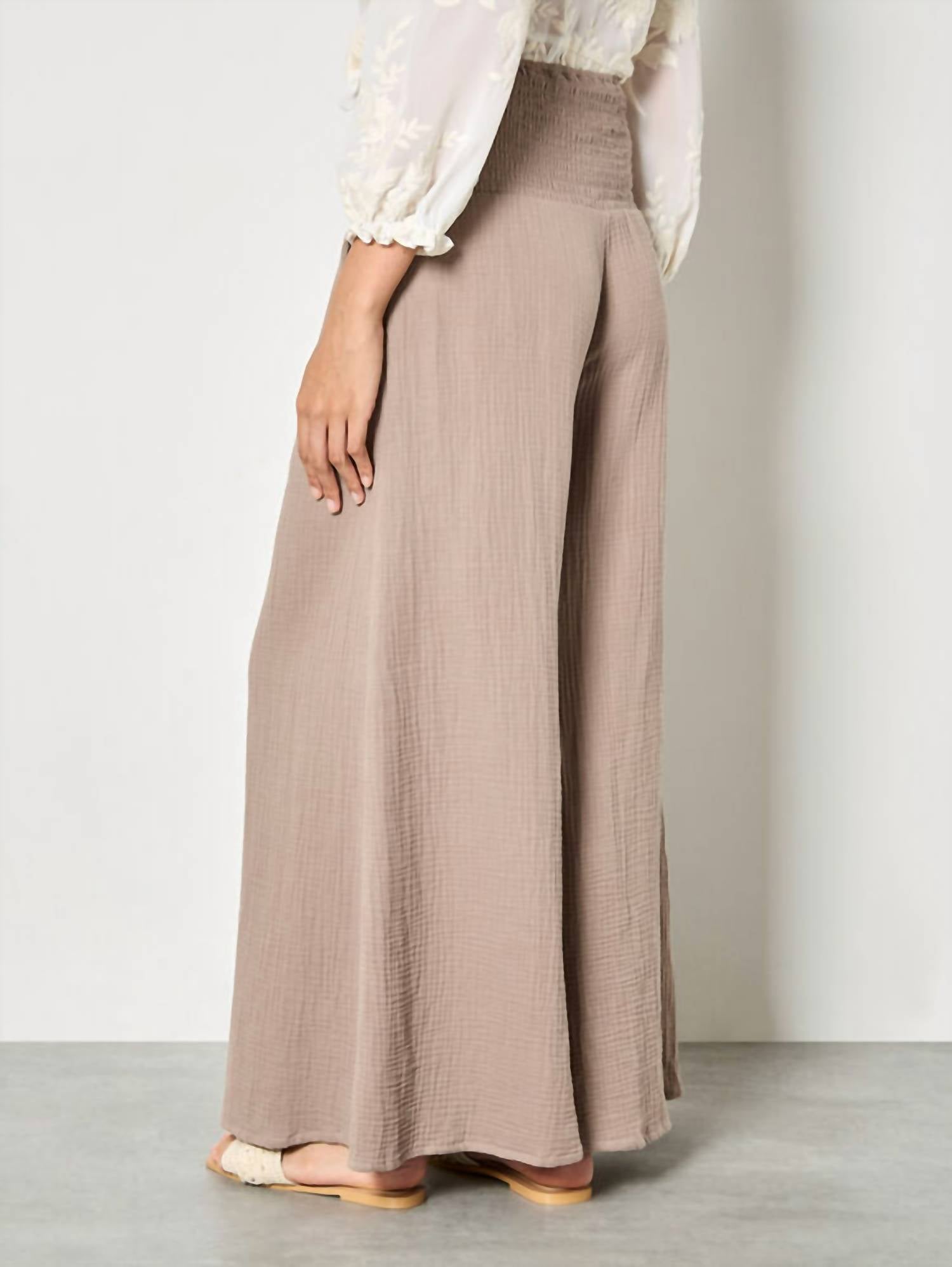 Apricot - Cotton Weave Wide Leg Trouser