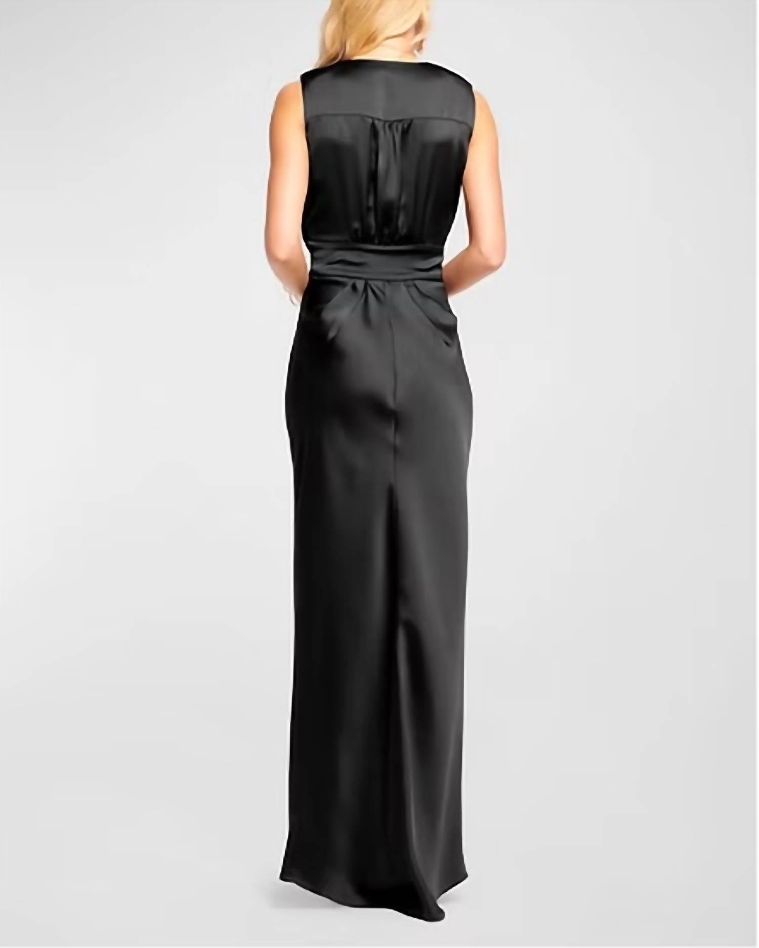 Ramy Brook - Quinn Pleated V-neck Satin Gown