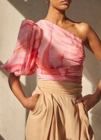 Aiifos Megan One Shoulder Top in sunset breeze pink - women's blouse