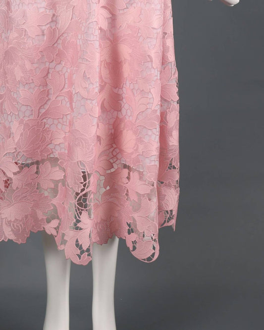 Oscar De La Renta - Women's Elegant Two-tone Lace Midi Dress