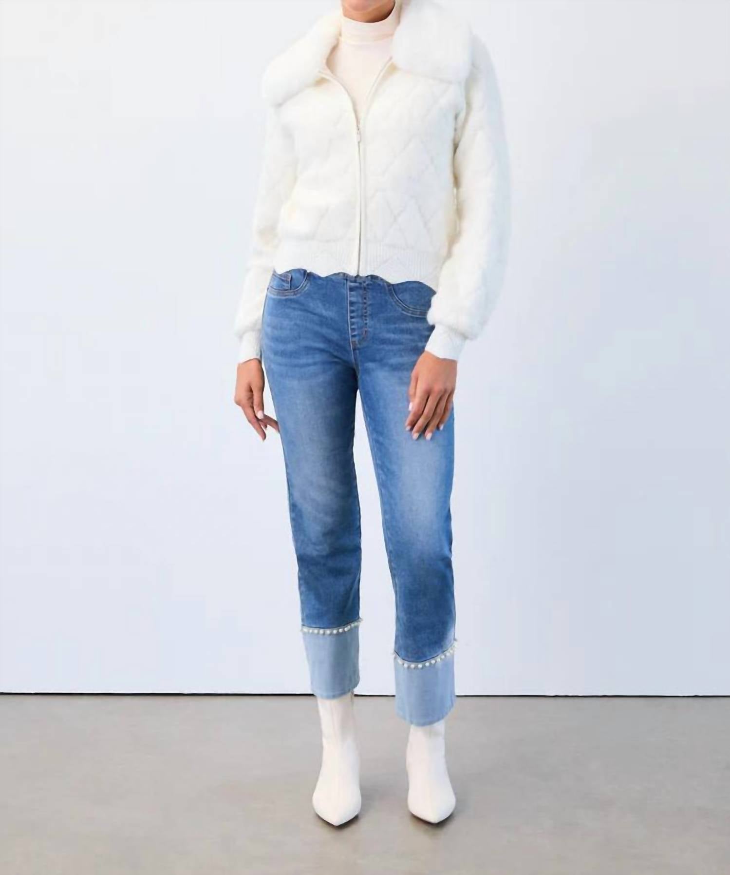 FDJ Diana Detachable Collar Sweater Bomber Jacket in creme - women's jacket - alternate view