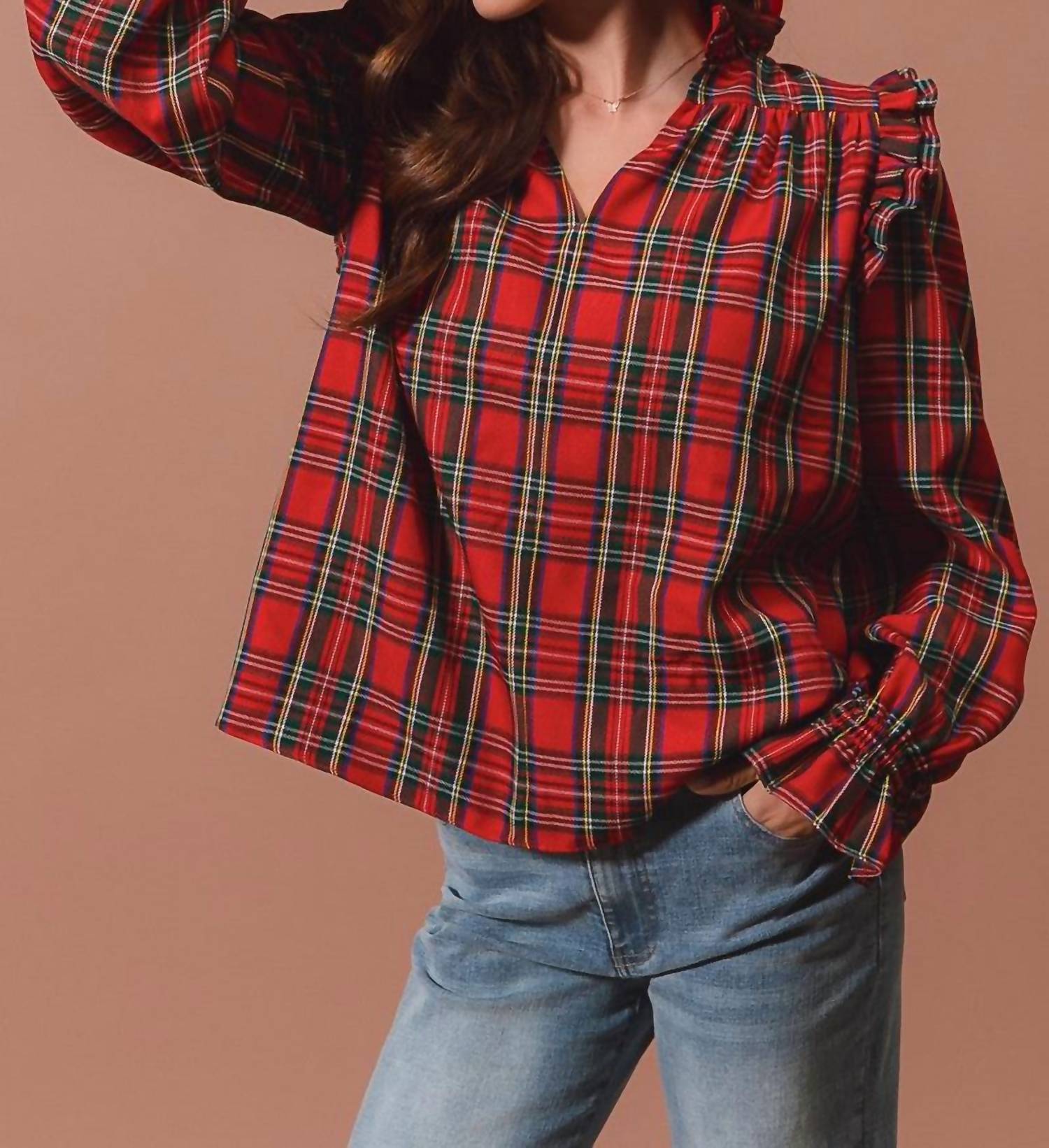 So Me - Checkered Plaid Blouse