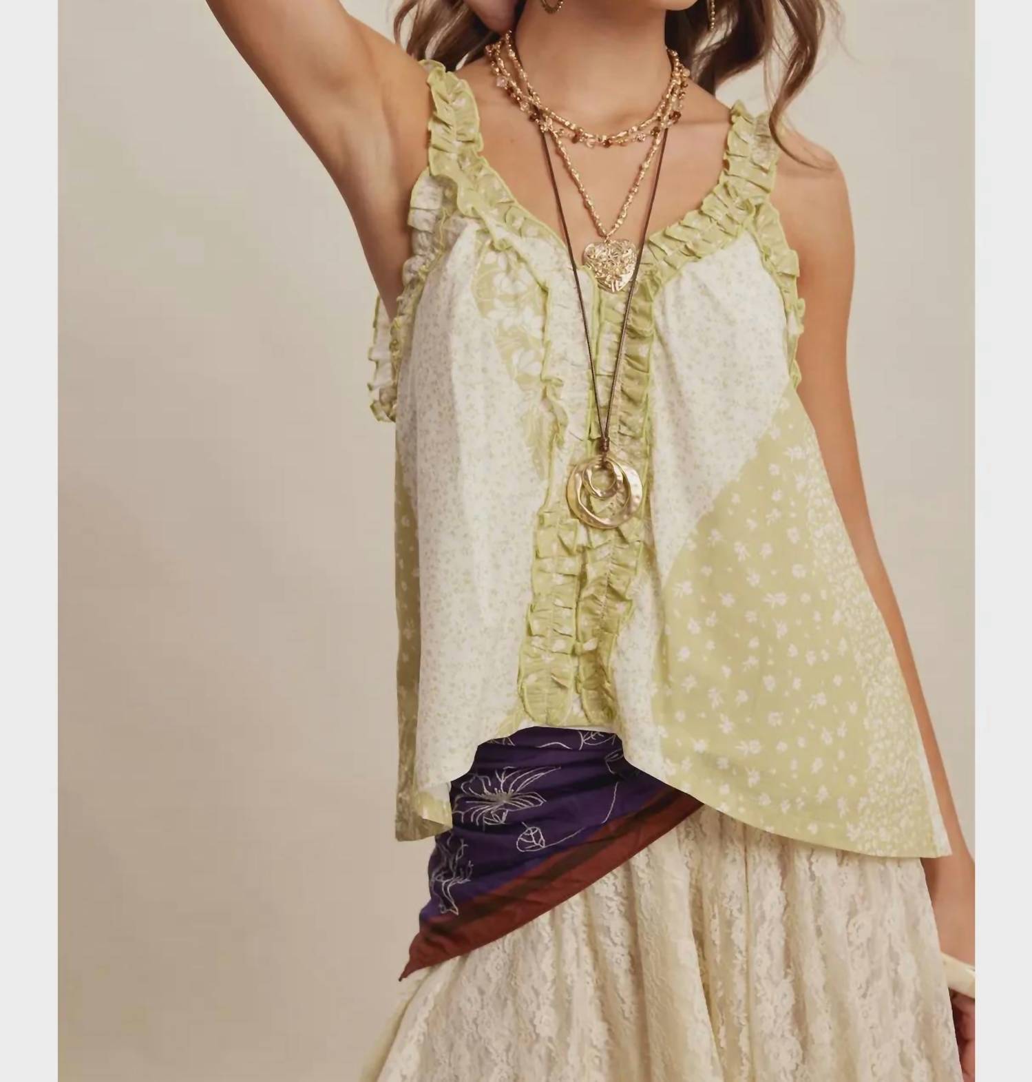 Listicle - Meadow Bloom Patchwork Ruffle Tank