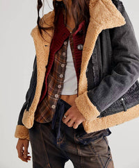 We The Free Rylee Denim Moto Jacket in black brown - women's jacket