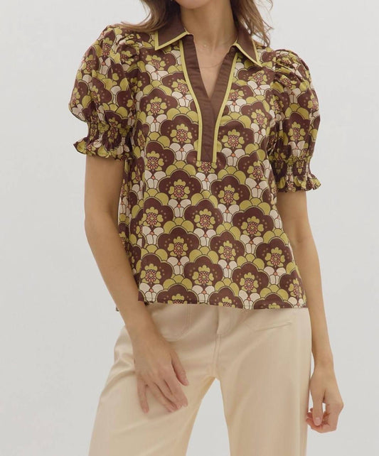 Entro - Abby Abstract Floral Puff Sleeve Top