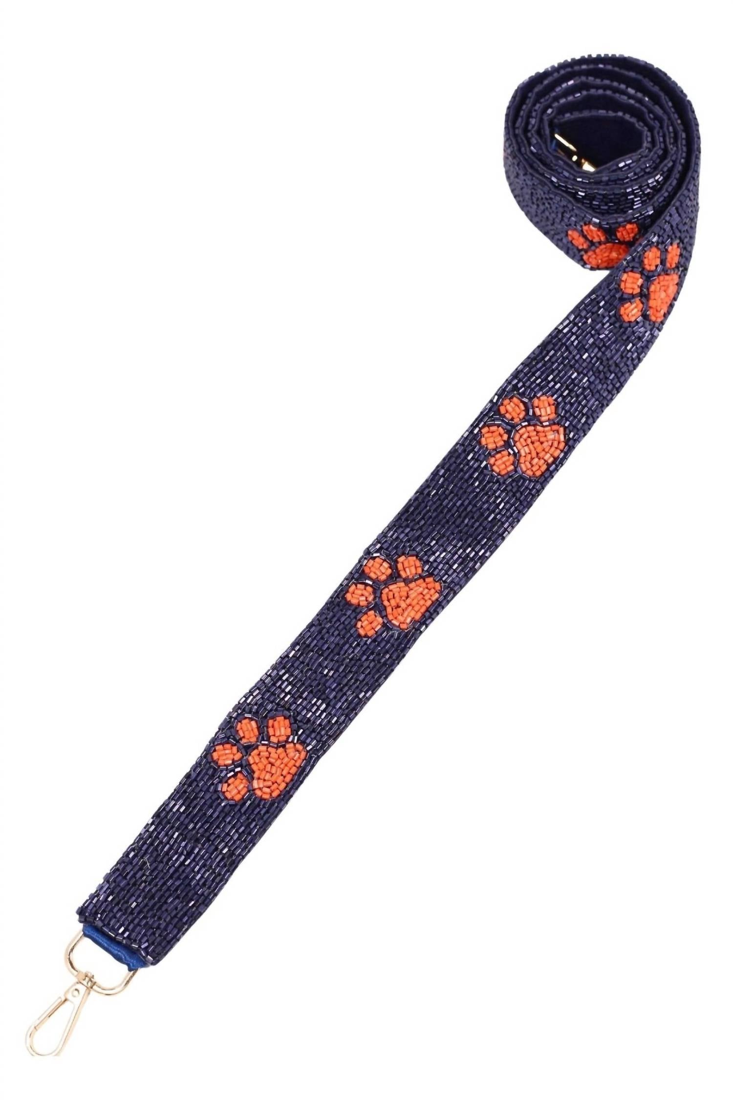 Caroline Hill Paw Print Beaded Crossbody Bag Strap in blue and orange - women's item - detail view