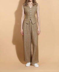 Jessie Liu - Linen Twill Vest With Adjustable Waist