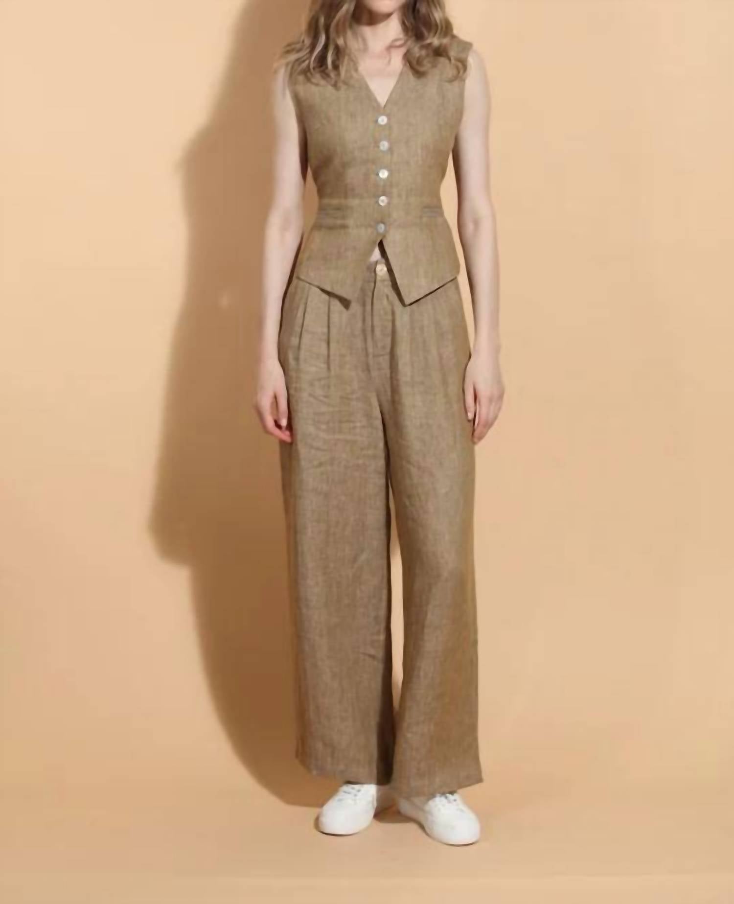 Jessie Liu - Linen Twill Vest With Adjustable Waist