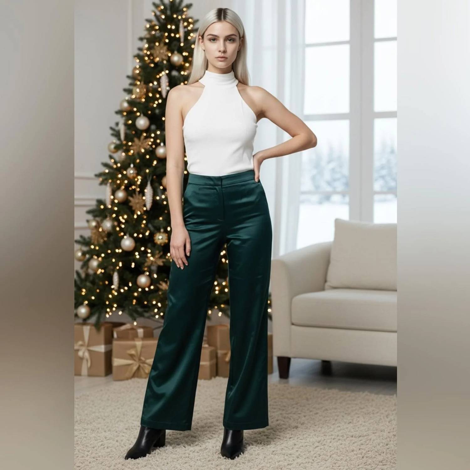 Alex & Sophia - Chic Satin Wide-leg Pants