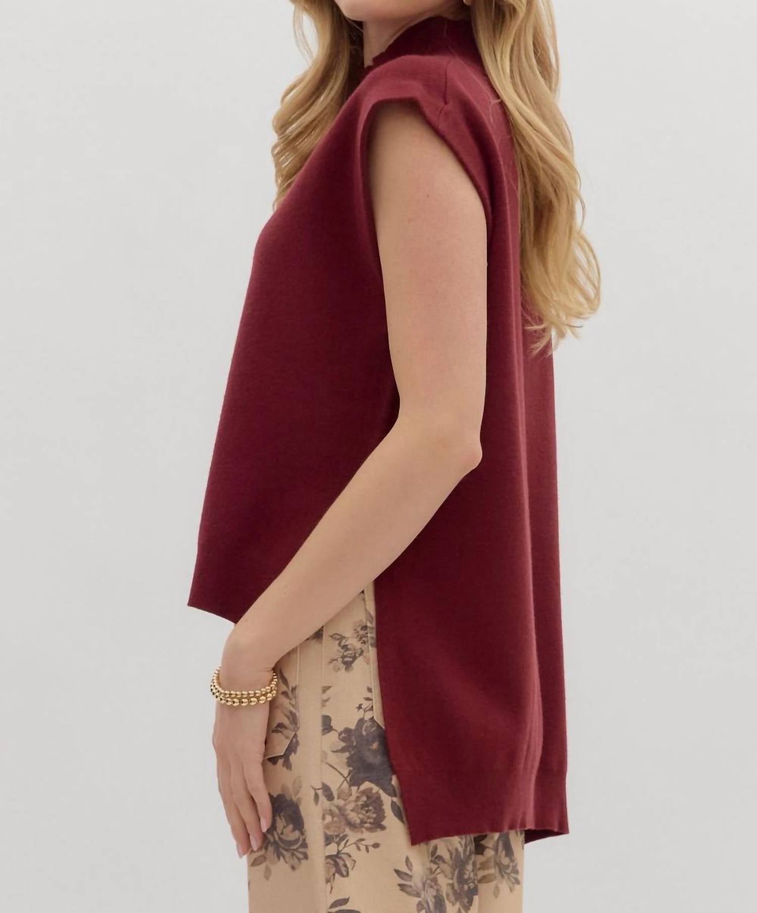 entro Slant Muscle Sweater in merlot - women's cardigan - alternate view