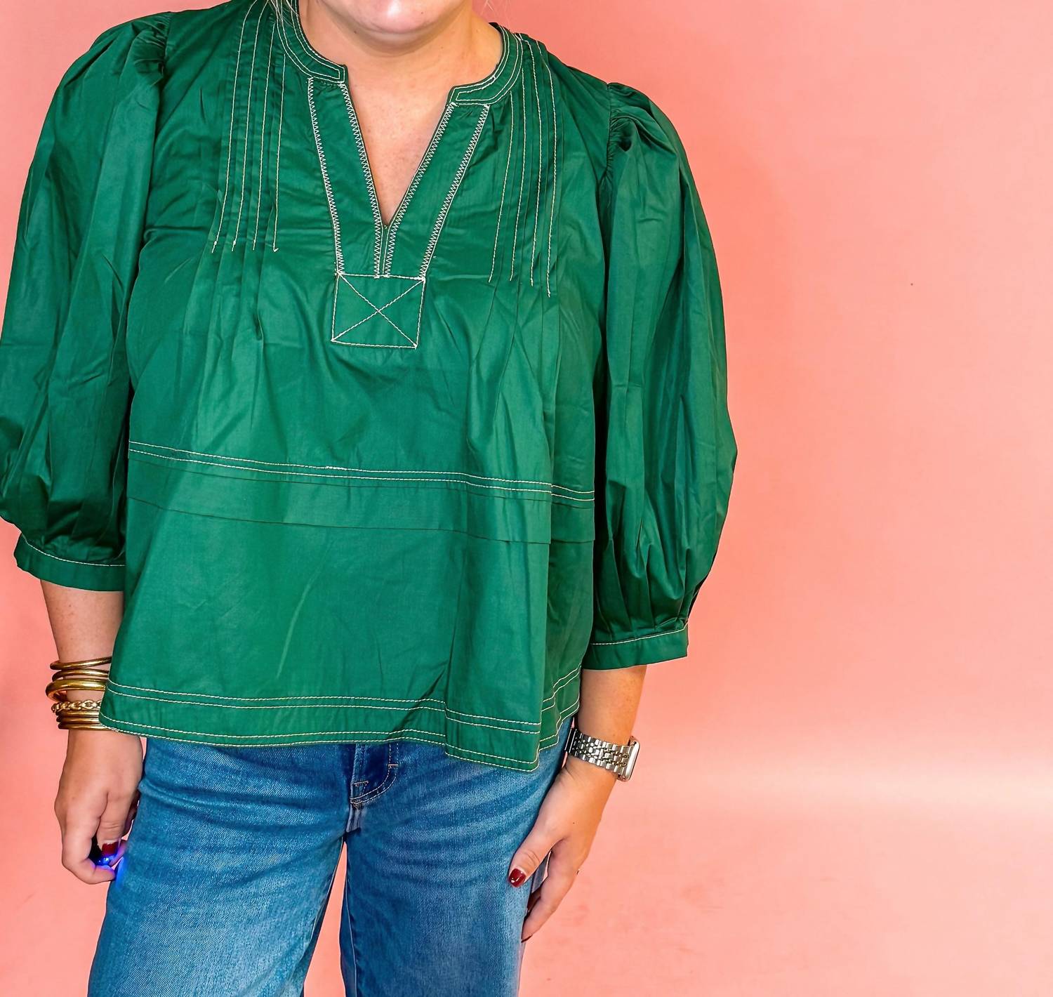 Style Usa - Women's V Neck Pleated Top