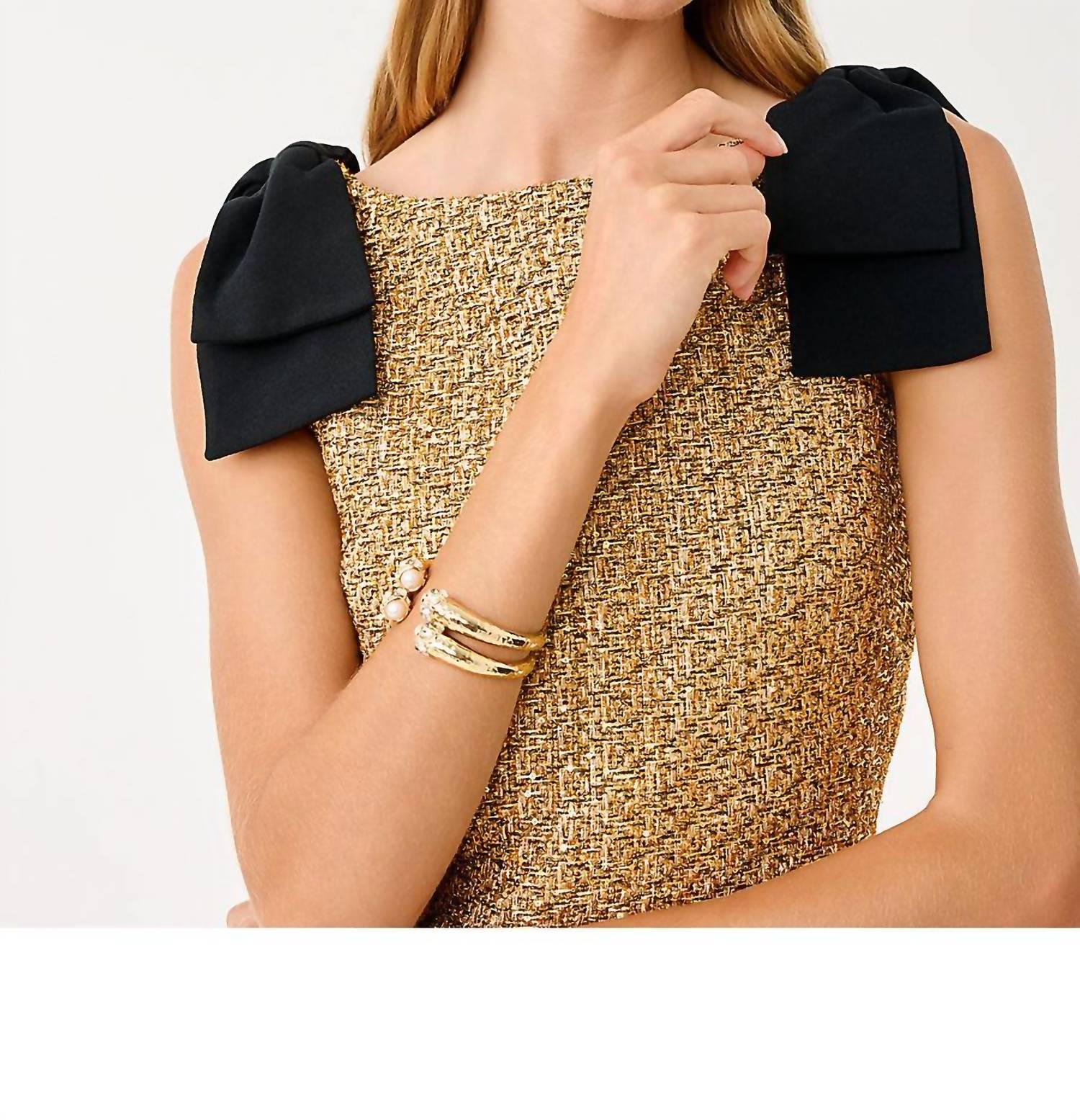 Lilly Pulitzer Cora Skirted Shift Romper in gold metallic golden glow boucle - women's dress - alternate view