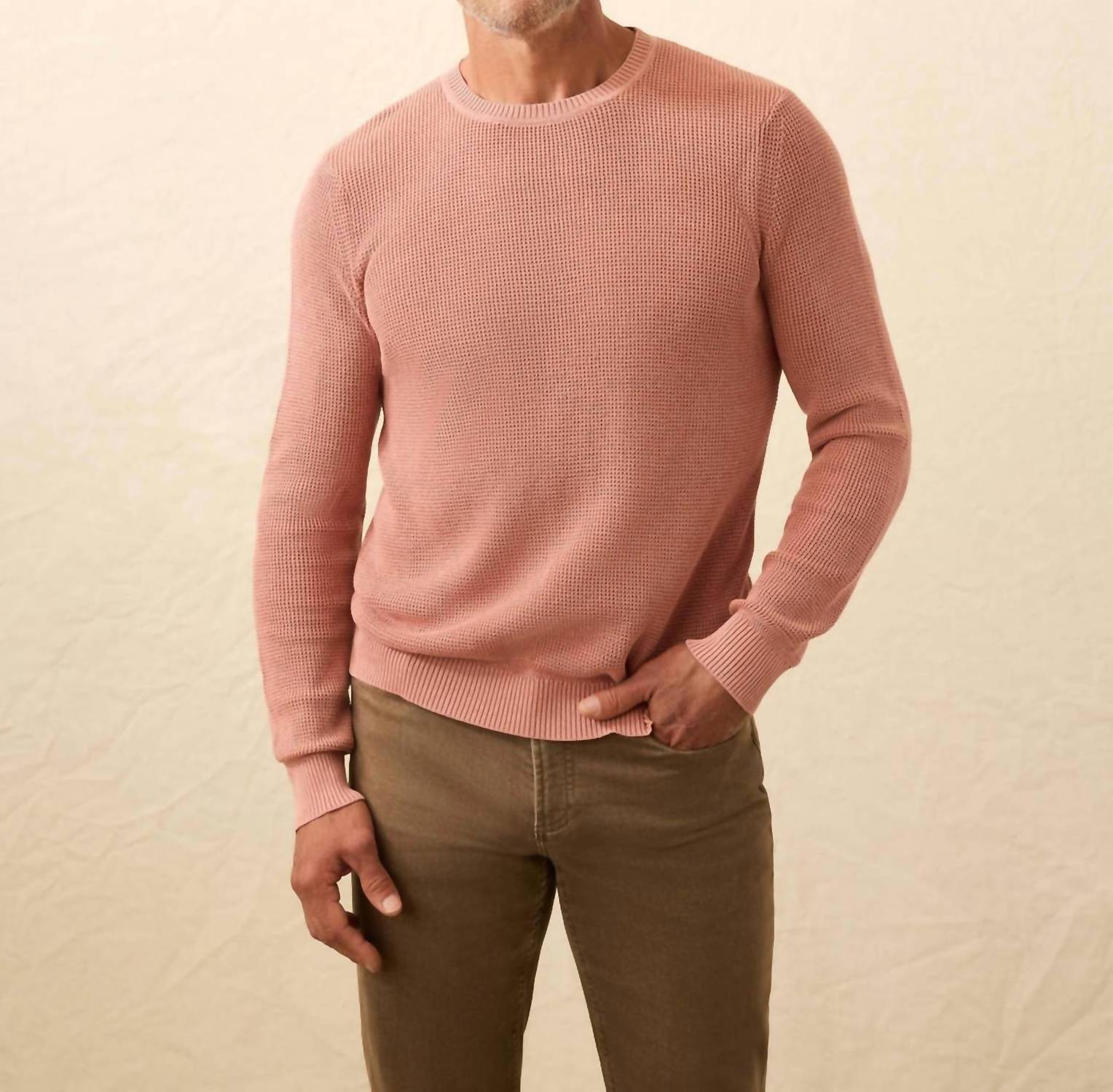 Faherty Sunwashed Crewneck Sweater in dusty sienna 1 - men's sweater