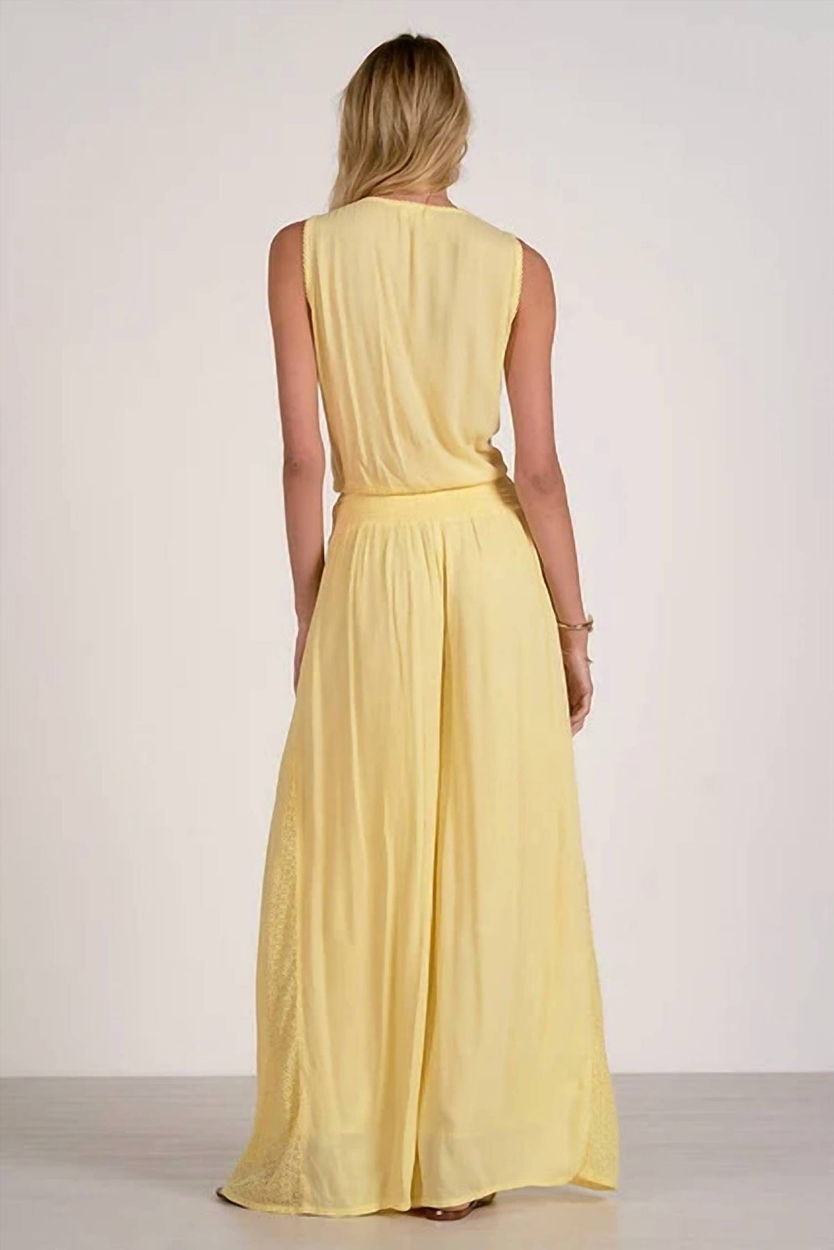 Elan - Sleeveless Top And Embroidered Wide Leg Pant Set