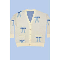 Bestto - Bow Print Oversized Button Down Cardigan