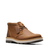 Clarks Men's Corston Waterproof Boot in brown leather - men's boots - detail view