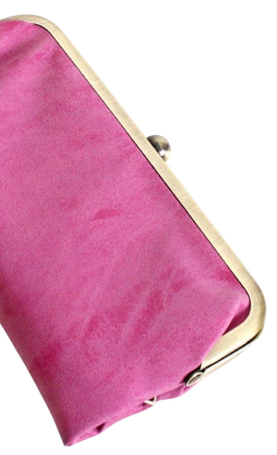 MiMi Wholesale Women's Karen Kiss Lock Clutch Bag in barbie pink - women's bag - detail view