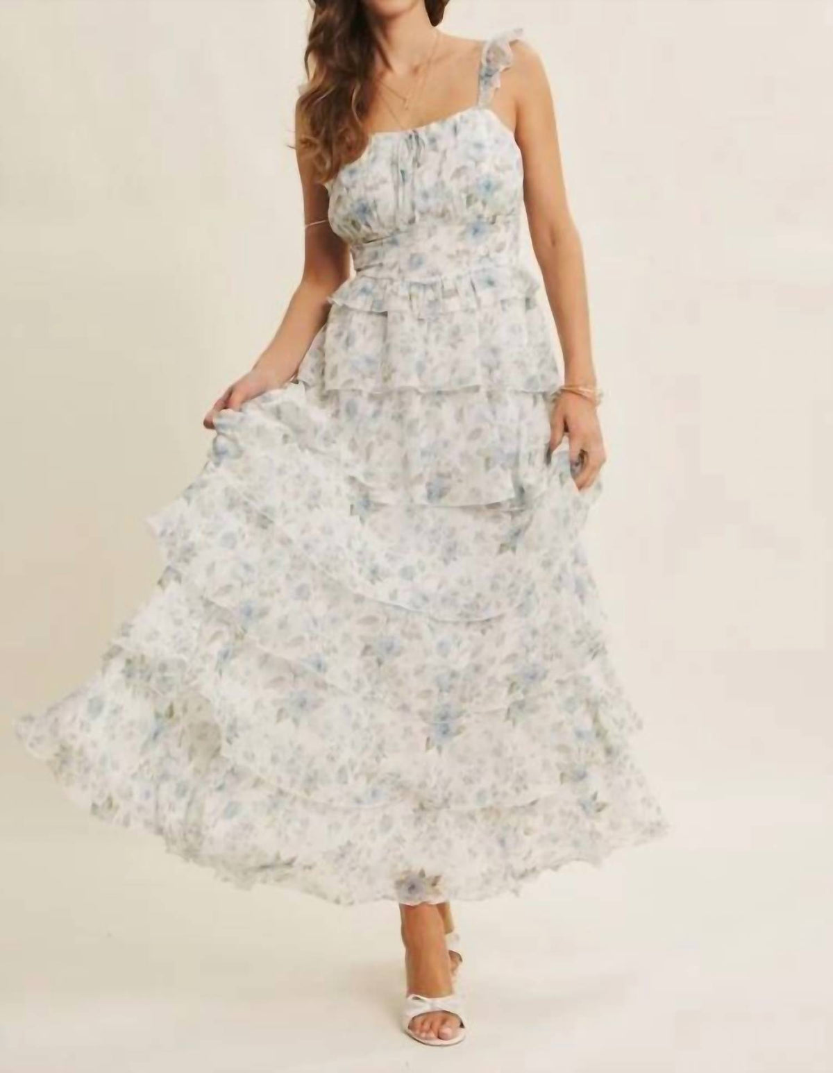 In February - Garden Tiered Ruffle Maxi Dress With Smocked Back