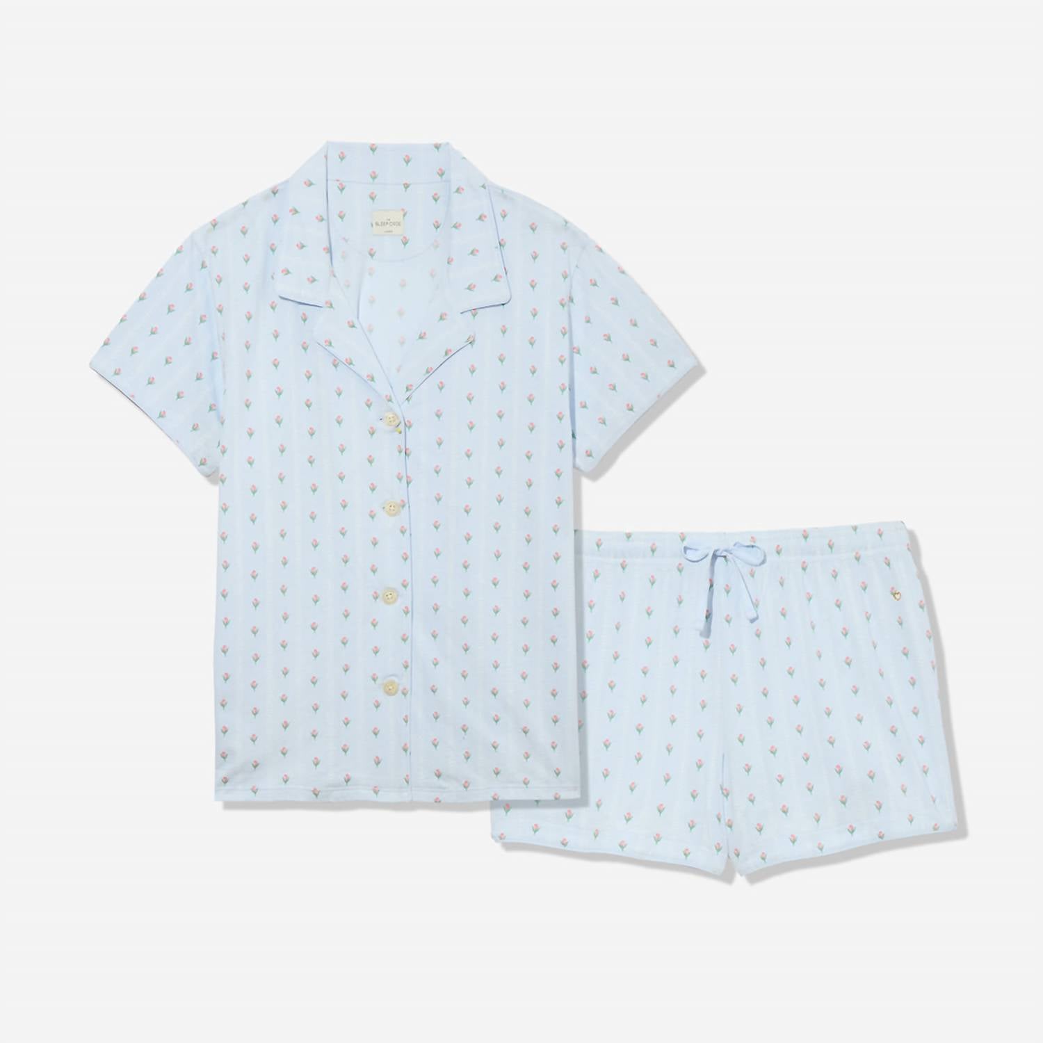 The Sleep Code Women's Printed Organic Pima Cotton Short Pj Set in blue bud stripe - women's item - view 6