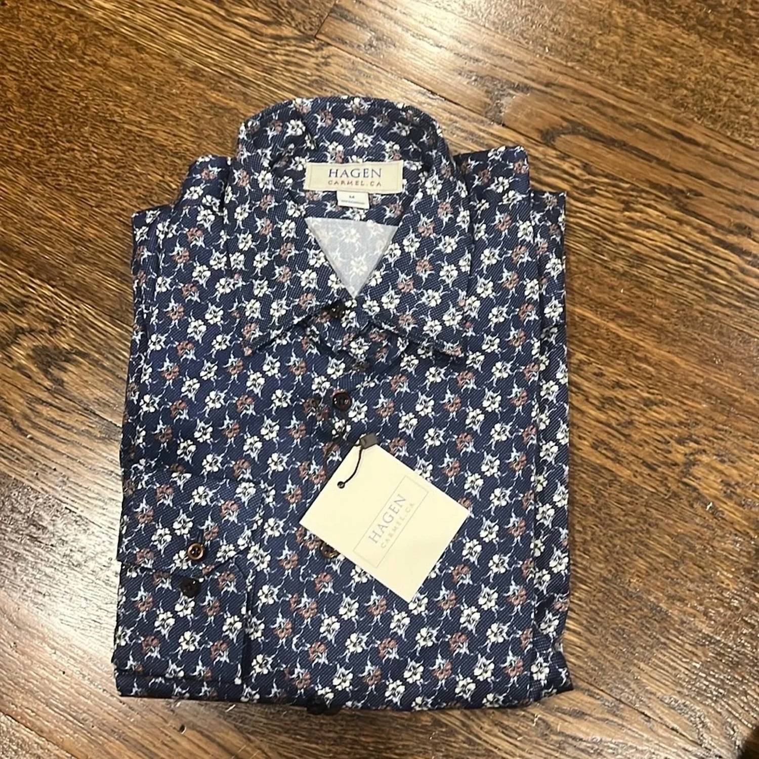 Hagen Men’s Button Down Shirt in navy floral print - men's shirt - detail view