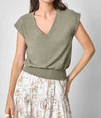 Lilla P - Smocked Hem V Neck Top