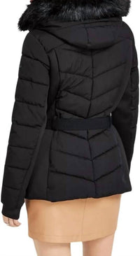 Michael Kors - Scuba Quilted Belted Coat Jacket with Fur Hood