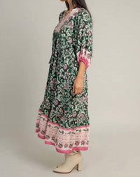 Umgee - Boho Patchwork Print Tiered Midi Dress