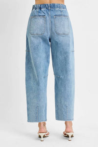 Skies Are Blue - High Rise Crop Wide Barrel Cargo Pocket Cuffed Pants