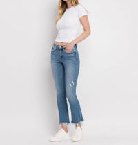 Flying Monkey - Mid Rise Distressed Hem Ankle Bootcut Jeans