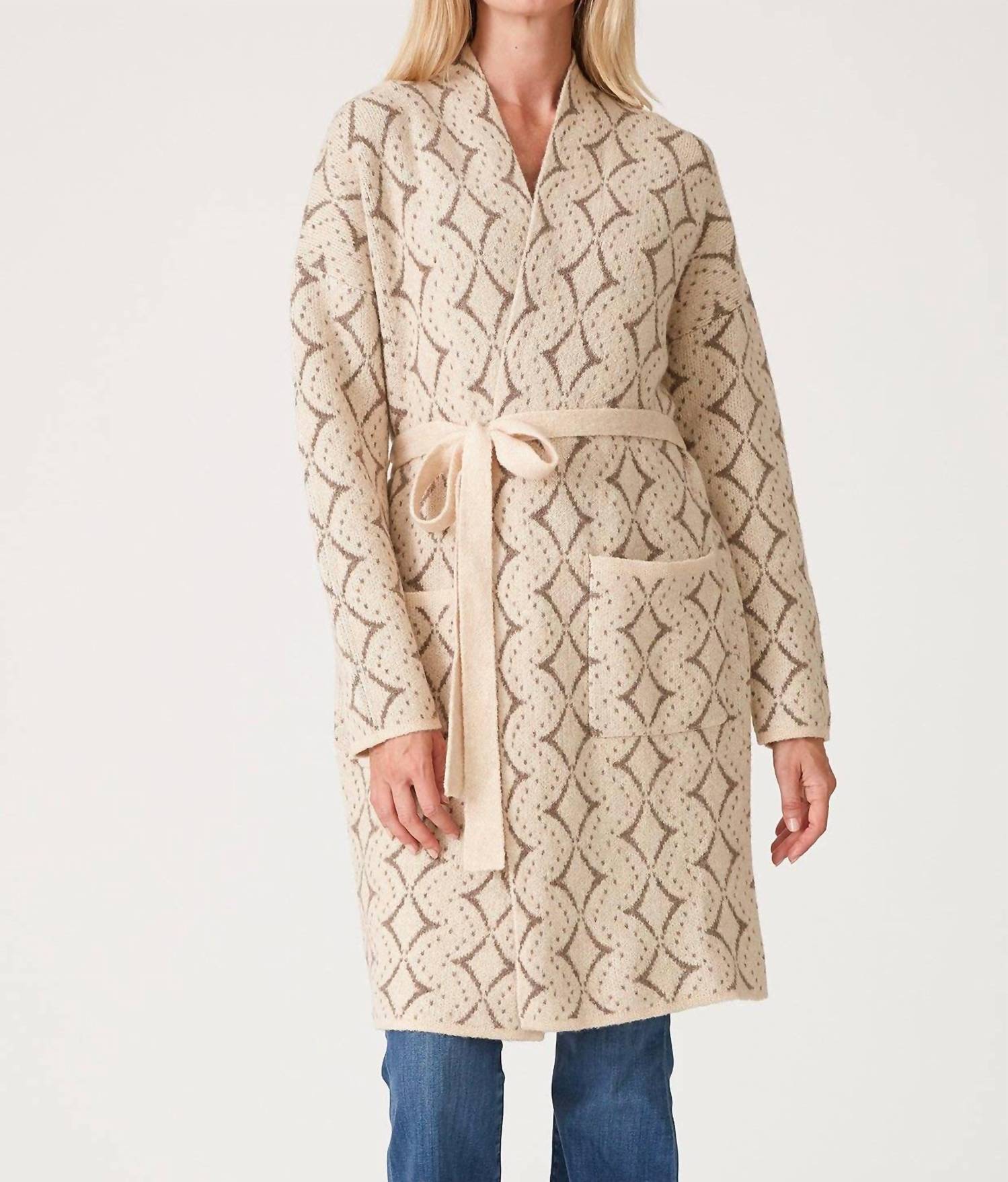 Lovestitch - Diamond Jacquard Belted Cardigan